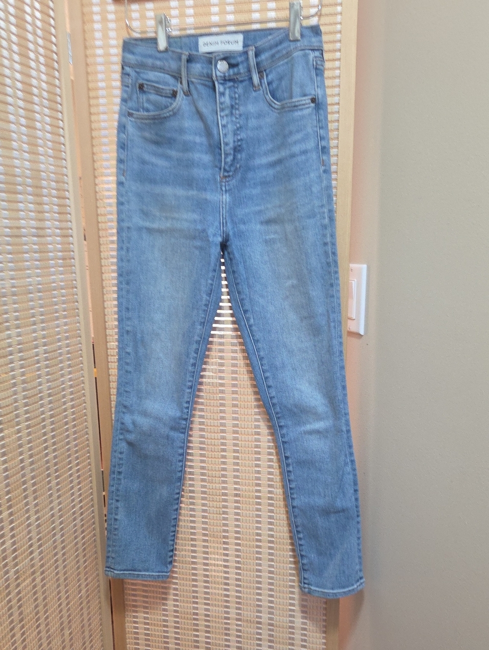 Denim Forum High-Rise Slim Straight Jeans in Medium Blue